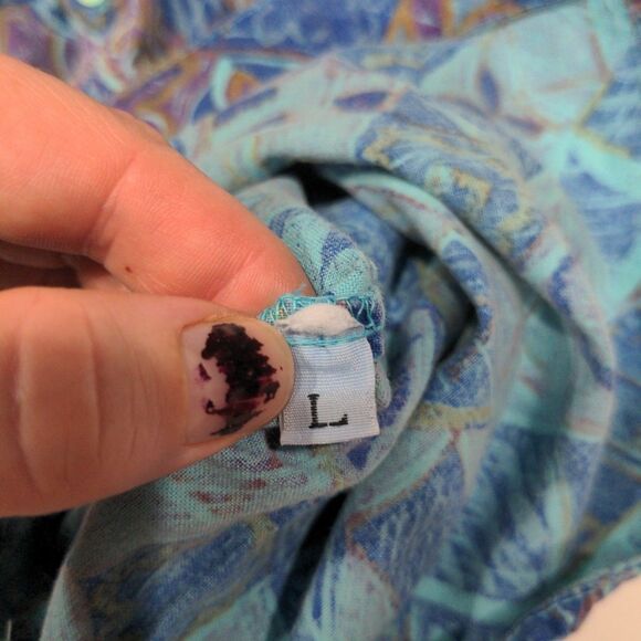 Vintage Tomato Mens SS Button Up Graphic Shirt Size L Blue Abstract Artsy 80s 90 - Picture 7 of 10